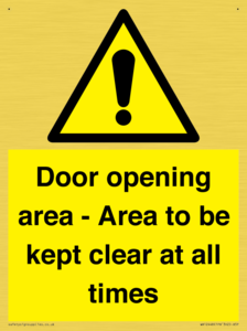 Door opening area - Area to be kept clear at all times